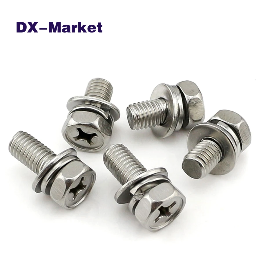 M3 M10 Combined Hex Head Screw , 304 Stainless Steel Cross Recessed Hexagon Bolt with