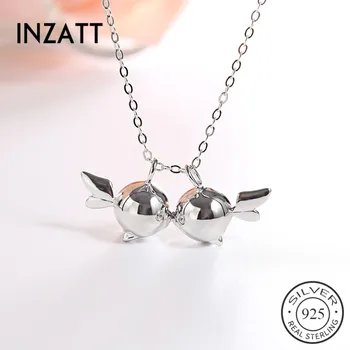 

INZATT Trendy Cute Double Fish Pendant Necklace Authentic 925 Sterling Silver Fine Jewelry For Women Party Accessories Bijoux
