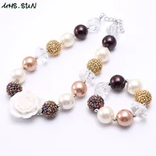 MHS. SUN массивные бусы ожерелье браслет дети, Девочки Мода акриловые жемчужные бусы ожерелье Роза цветок ювелирные изделия аксессуары