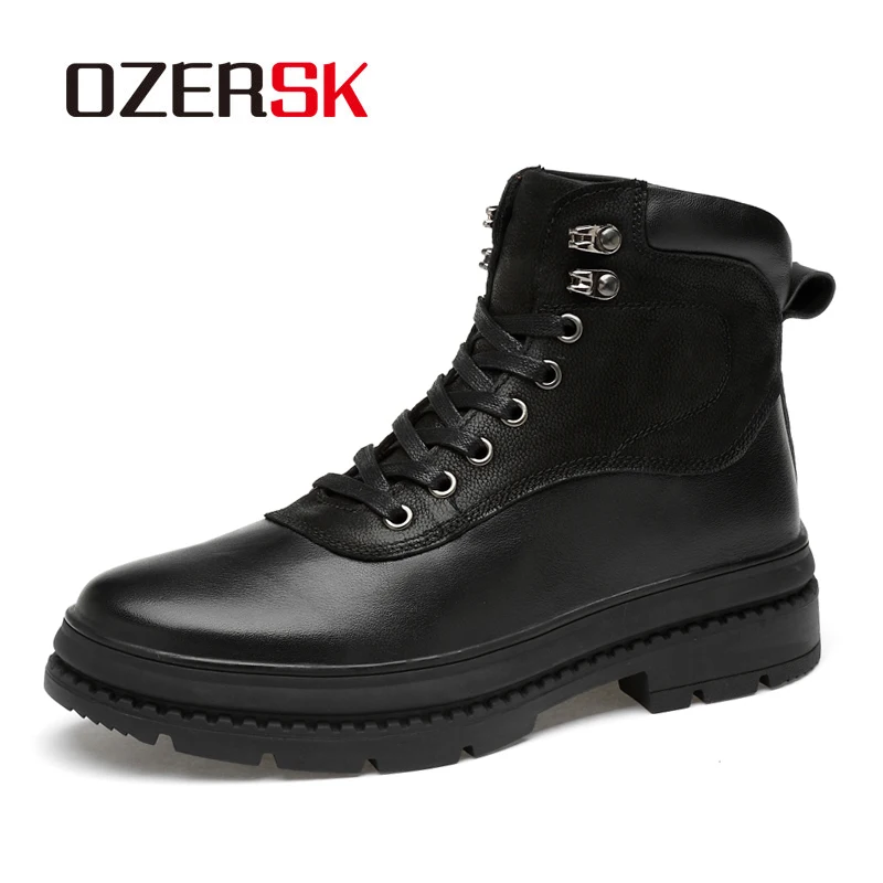 

OZERSK Brand New Fashion Boots Men Genuine Leather Big Size 38-47 Autumn Shoes Lace-up Male Causal Shoes Handmade Working Boots