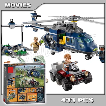 

433Pcs Jurassic World Blue's Helicopter Pursuit Bike Velociraptor Model Building Blocks Dinosaur Toy Bricks Compatible with