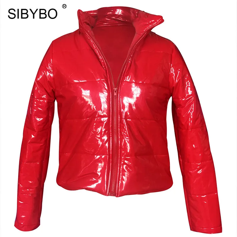 Sibybo из искусственной кожи тонкие зимние сексуальные женские пальто и куртки с длинным рукавом стоячий воротник Толстая куртка Женская Повседневная укороченная верхняя одежда для женщин