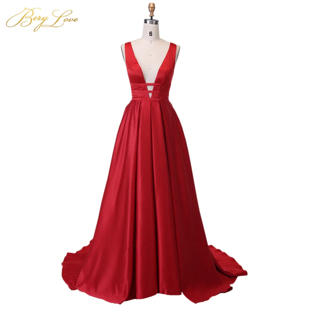 Elegant Red Satin Long Evening Dress