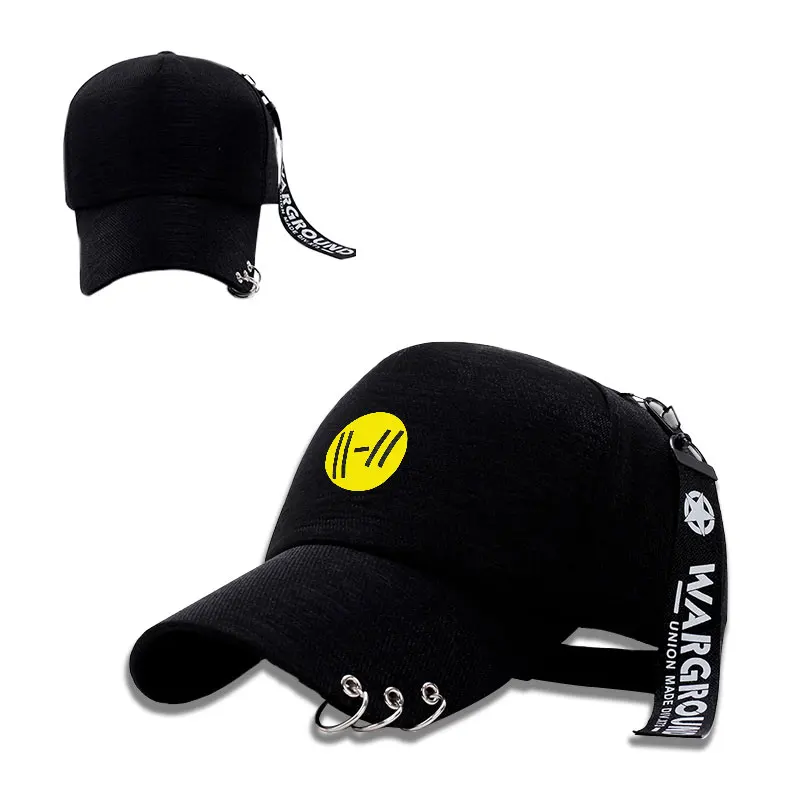 

Twenty One Piloots Cap Fashion Black Baseball Cap with Iron Ring Outdoor Sport Caps Snapback Hats Adjustable Cosplay Gifts Cool