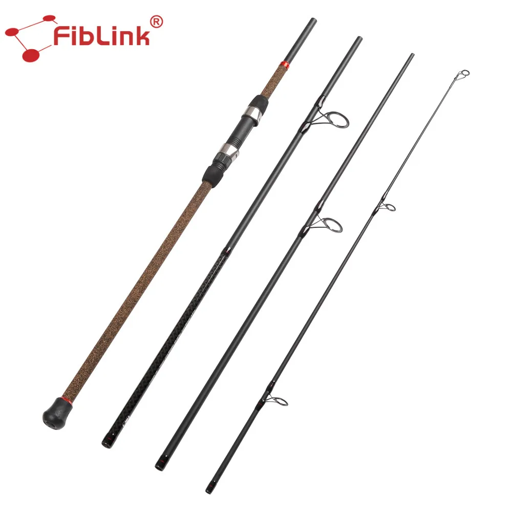 Baratos Fiblink 2,75 M 3M 4 secciones Surf caña de pescar giratoria M potencia fibra de carbono varilla 9FT 10FT 28 226g señuelo peso M rápido