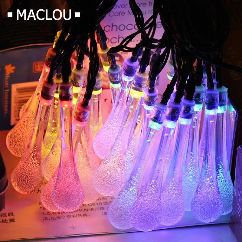 

Outdoor Waterproof LED String Lights 6M 30LEDs Solar Power Water-drop Christmas Lamp Holiday Decor LED New Year Lighting String