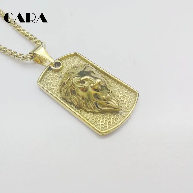 

2021 New 316L Stainless steel hip hop 3D lion dog tag pendant necklace mens good quality hip hop punk lion necklace CARA0522