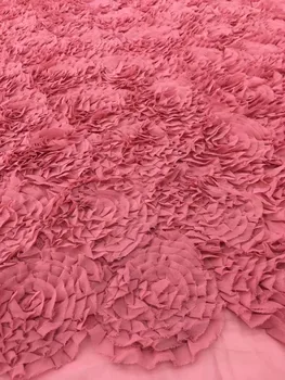 

Red colour French tulle embroidery lace fabric Beautiful African net lace textile for party dress