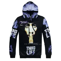 Hyweacvar Для мужчин с 3D Толстовка 2pac Хип-хоп Thug Life уличная джемпер-толстовка