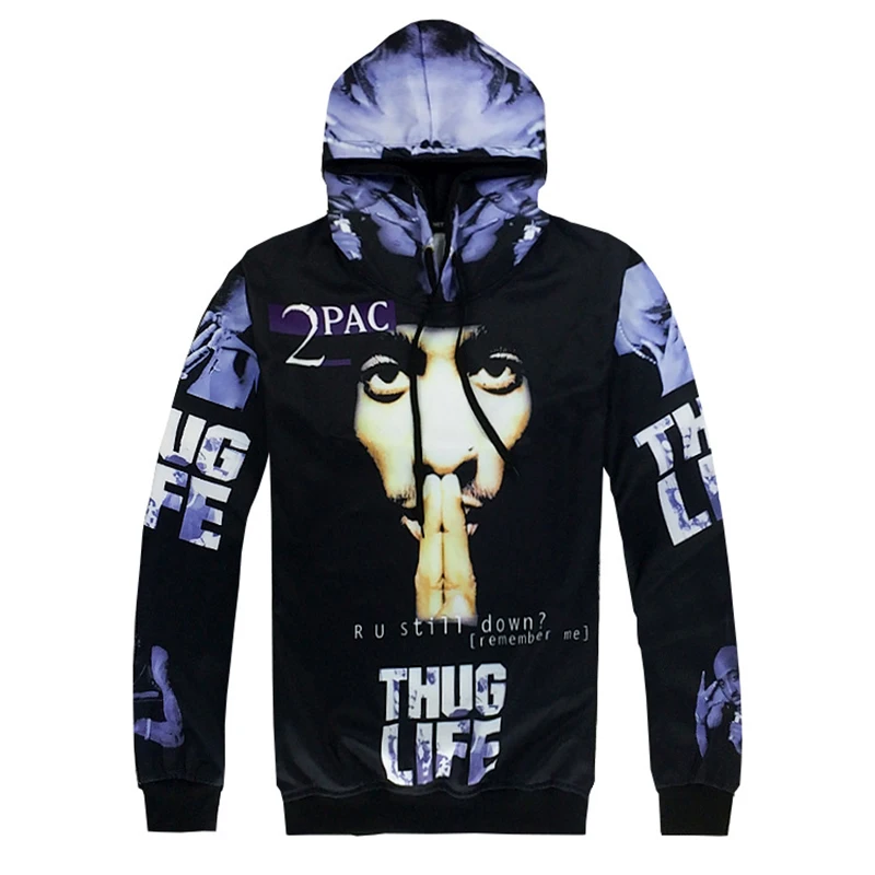 Hyweacvar Men's 3D Hoodie 2PAC Hiphop Thug Life Streetwear Pull Over ...