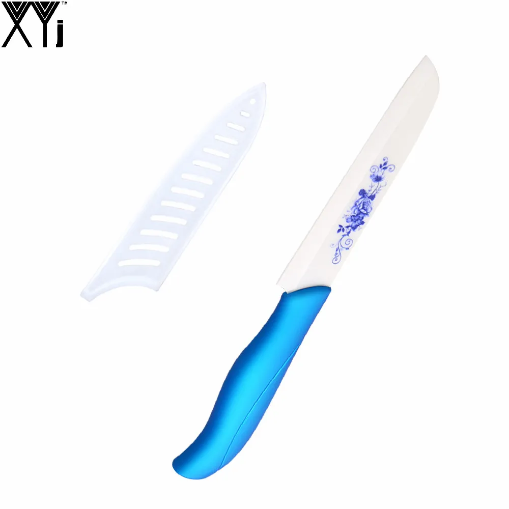 XYj Ceramic Kitchen Knife One Piece 4 Inch Blue Handle Flower Pattern