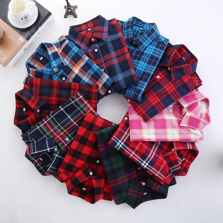 2016 Fashion Plaid Shirt Female College style women's Blouses Long Sleeve Flannel Shirt Plus Size Cotton Blusas Office tops