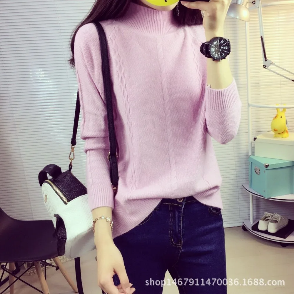 Gril high neck collar full-sleeve pullovers sweater | Женская одежда