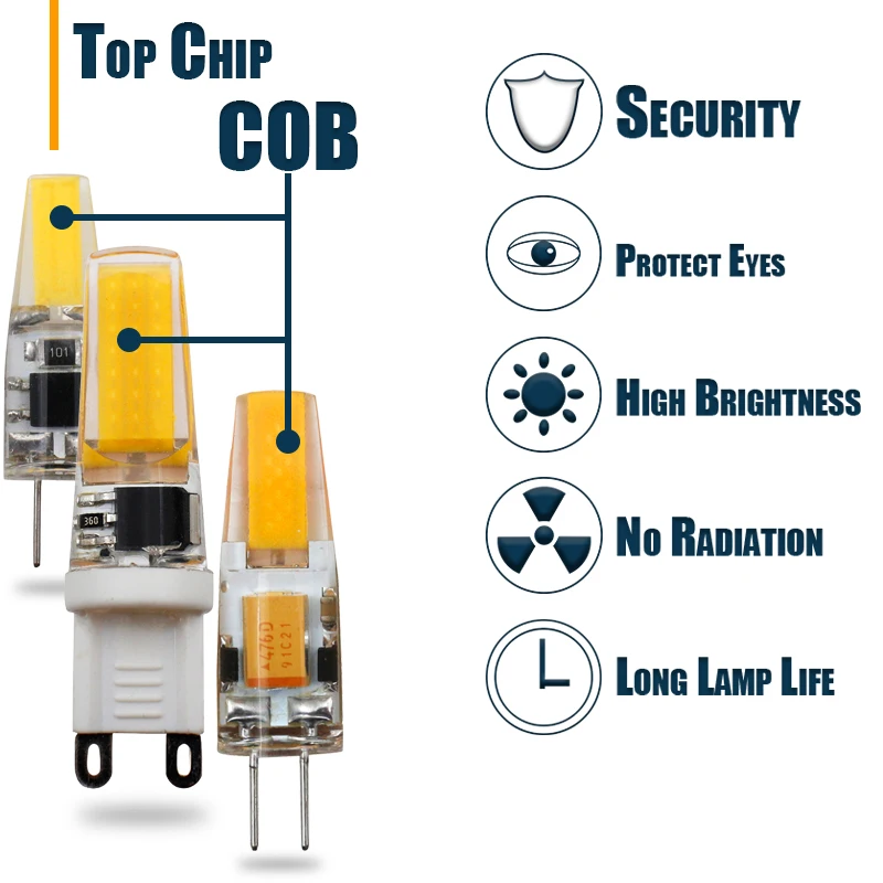JCKing Диммируемый COB 2 Вт светодиодный галогенный 12 В 220 в 120 в светильник G9 G4 лампы для хрустальных люстр светильник s теплый белый натуральный