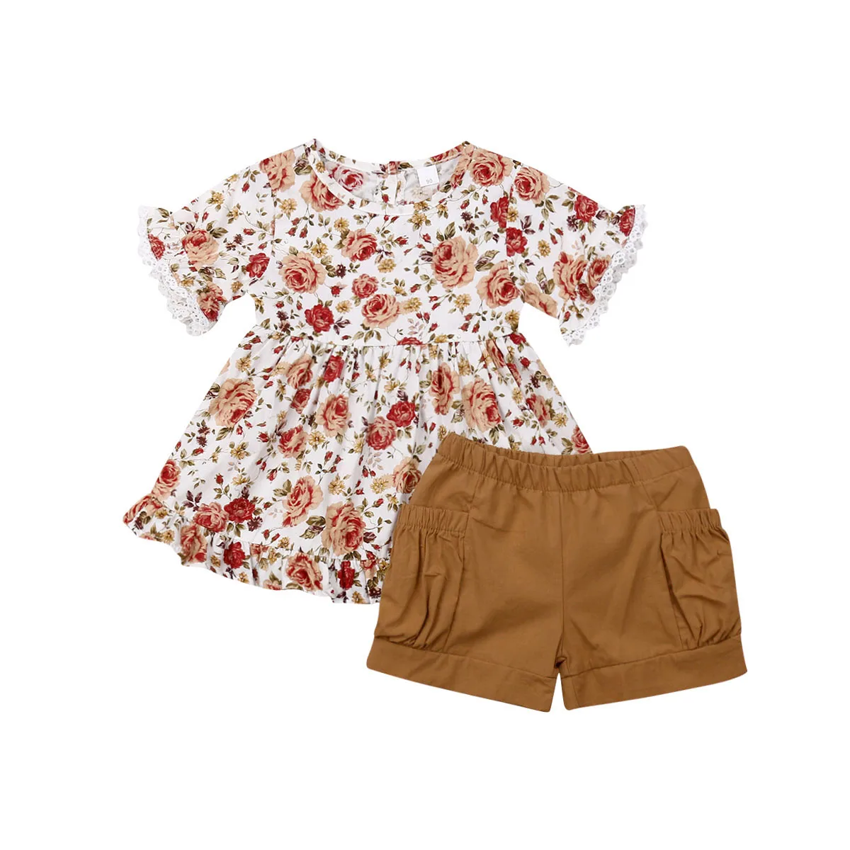 

Toddler Girl Clothes 2PCS Newborn Kids Baby Girl Summer Clothes Lace Floral Short Sleeve Tops +Tutu Skirt Pants Set