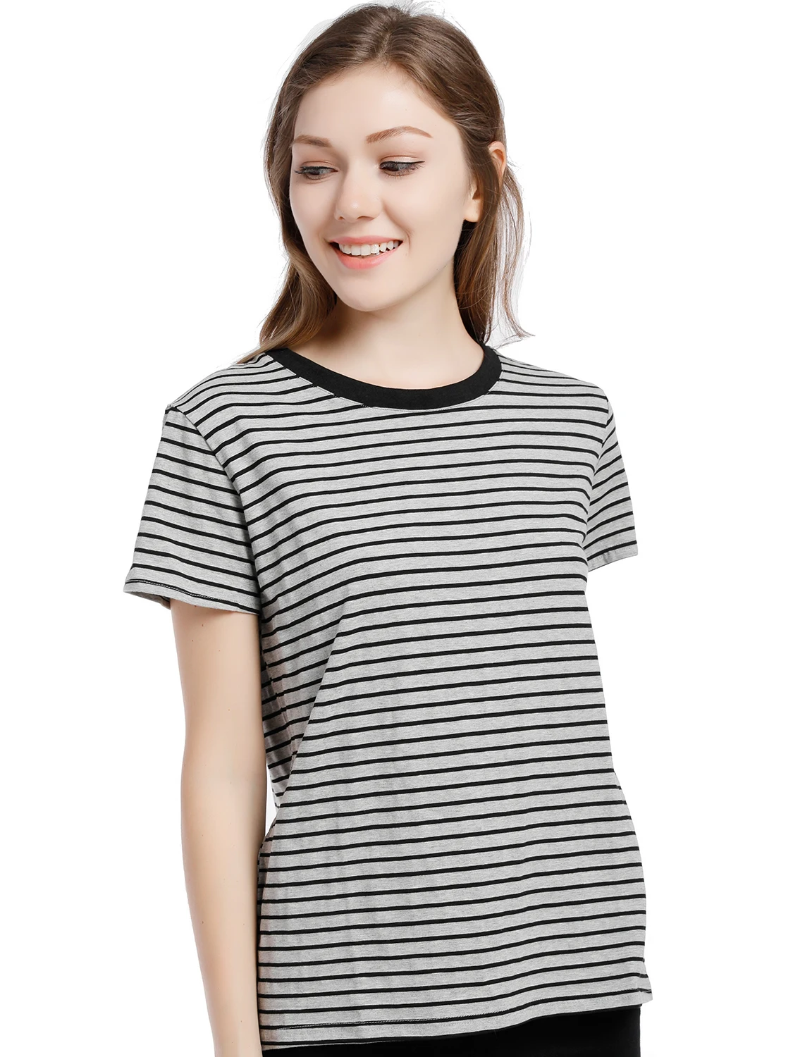 High Quality Tee Shirts Women Summer Striped O neck Basic T shirt Short
