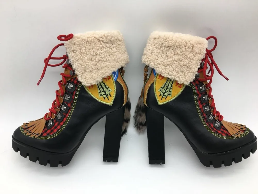 Tobillo Plataforma Grueso Pictures Botas Abesire Mujer Caliente Mujeres Chicas Cuadrado Encaje Corto Alta Tacón As Las De Punta Zapatos Oveja La Del Piel Redonda qXPvw8Xyg