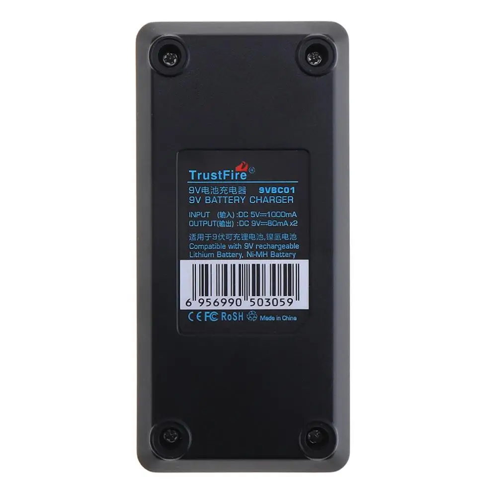 Trustfire 9VBC01 Intelligent Charger 2 Slots 9V Battery Charger with Micro USB Port for 9V Li-ion NI-MH NIMH Battery Trustfire 9VBC01 Intelligent Charger 2 Slots 9V Battery Charger with Micro USB Port for 9V Li-ion NI-MH NIMH Battery