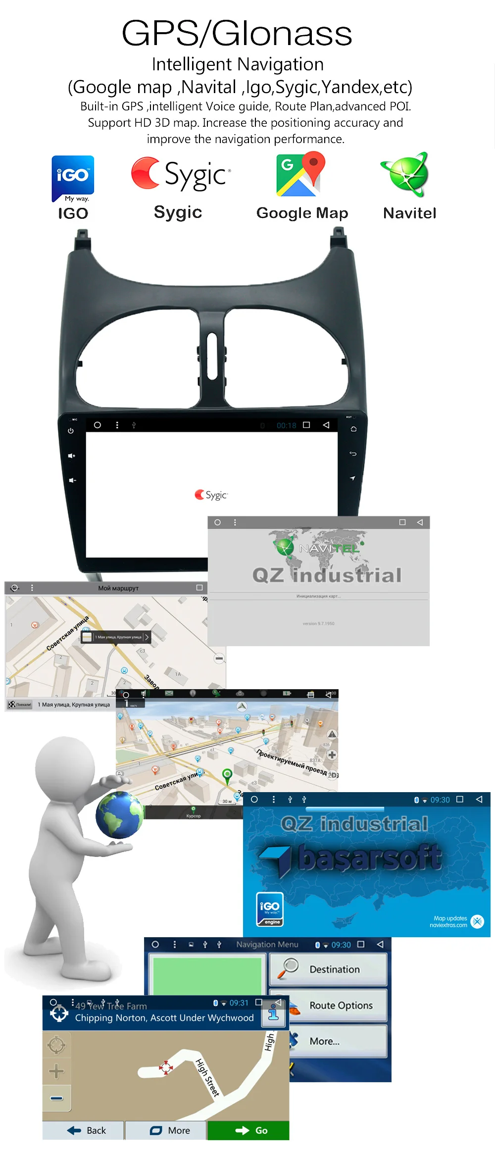 Sale QZ industrial HD 9" Android 8.1 T3 Car DVD for Peugeot 206 2000-2009 With Canbus box 3G 4G WIFI GPS Radio BT Navigation RDS Map 10