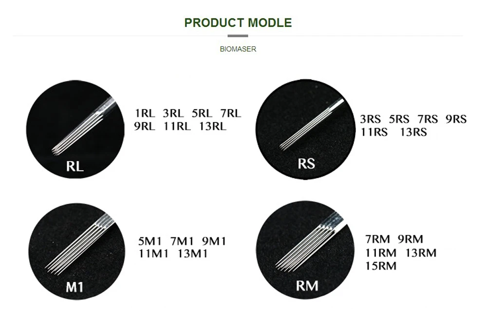 Biomaser 5 шт. сортированные стерилизованные иглы татуировки 5/7/9/11/13M1 иглы мануального татуажа бровей, naalden Перманентный макияж