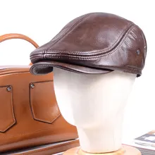 Натуральная кожа мужские зимние теплые наушники из воловьей кожи Military Армейский Берет Golf cap Newsboy Hat/cap