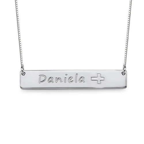 Wholesale Silver Bar font b Necklace b font Personalized Name Engraved Cross Tag Custom Nameplate font