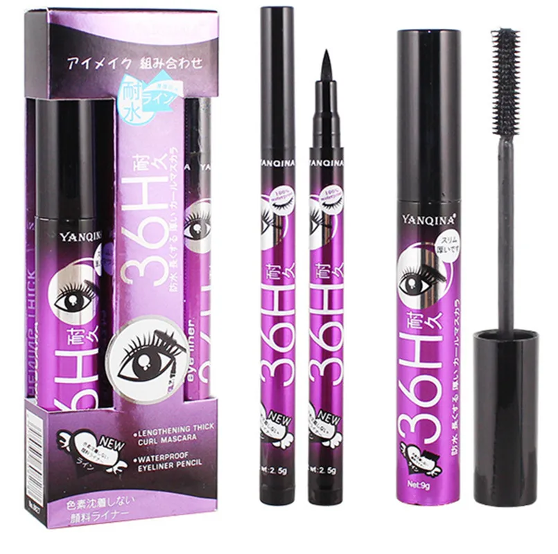 

SEXYSHEEP Eyeliner Set 2pcs Professional Makeup Set Black Eye Pencil 4d Silk Fiber Cosmetics Long Lasting Cosmetic Kit Tool