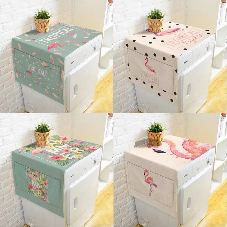 

2019New Flamingo Drum Washing Machine Dust Cover Cotton linen Sunscreen Dust single Door Refrigerator Cover can be customized