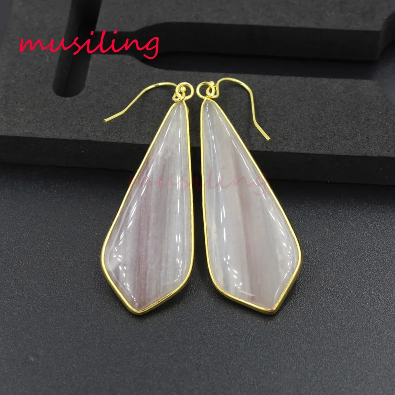

Long Drop Earring Dangle Earrings Natural Stone Charms Golden Plated European Fashion Jewelry For Women Retail 1Pair