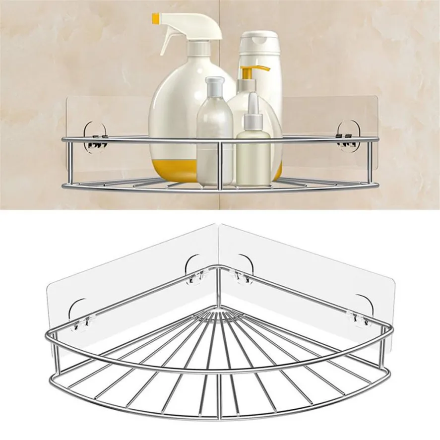 New 1PC Stainless Steel Adhesive Corner Bathroom Shelf Storage Wall