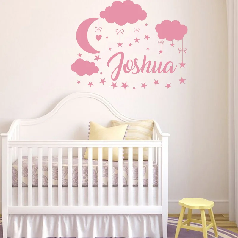 custom name wall decal boy girl clouds nursery decals moon decal
