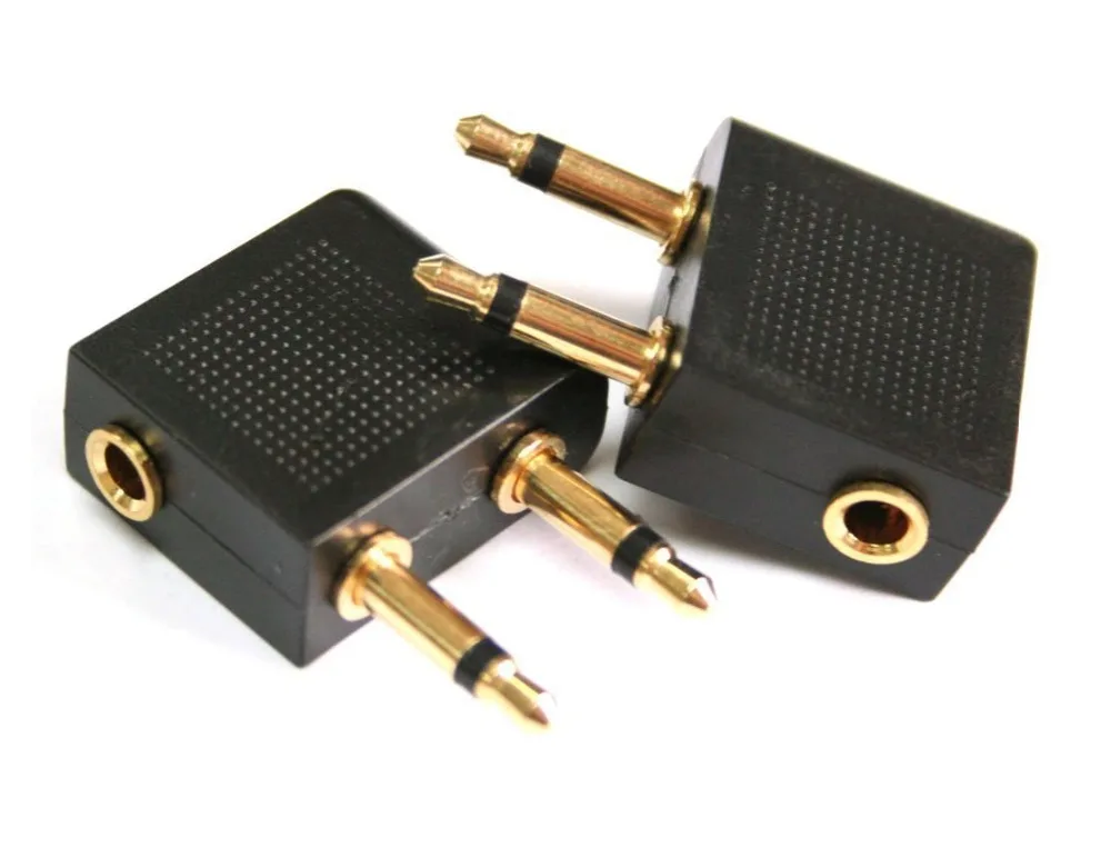 Golden Plated Airline Airplane Female to Dual 3 5mm Mono Male Flight Adapter for Travel Headphone Stereo Audio Adapter