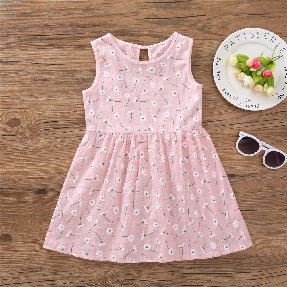 HTB1jar6acfrK1Rjy1Xdq6yemFXa7 Kids Dresses for Girls Summer Girl Sleeveless Dress Toddler Flower Print Princess Dress 1 2 3 4 5 6 7 Years Children's Clothing