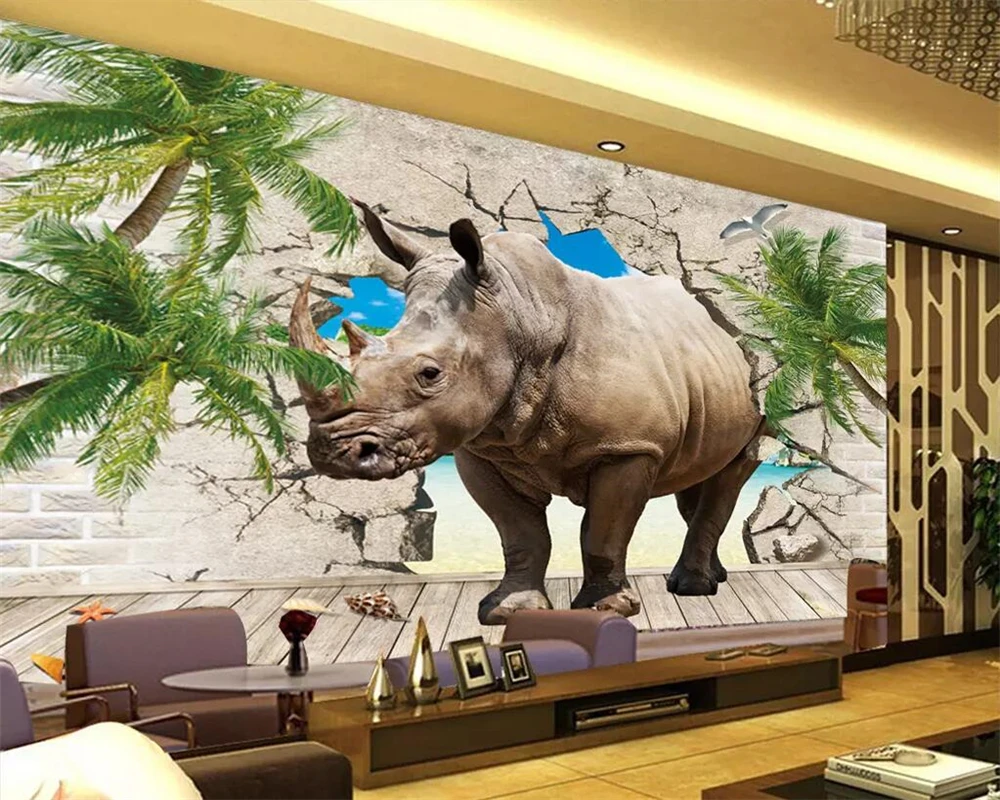 Пользовательские обои beibehang индивидуальная роспись фото 3D риносороги разбивание