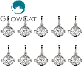 

10x K512 Metal Rose Flower Ball Pearl Cage Locket Making Beads Cage Essential Oil Diffuser Pendant Valentine's Day Jewelry