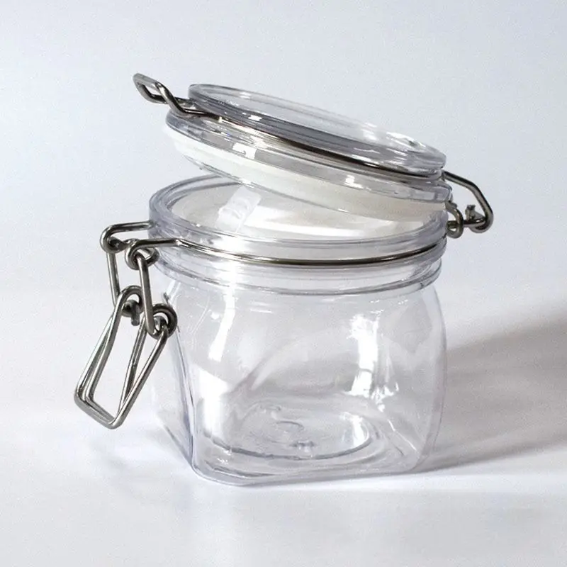  220ML Plastic Square Clip Top Storage Jar With Airtight Seal Lid Kitchen Food Container Tableware P