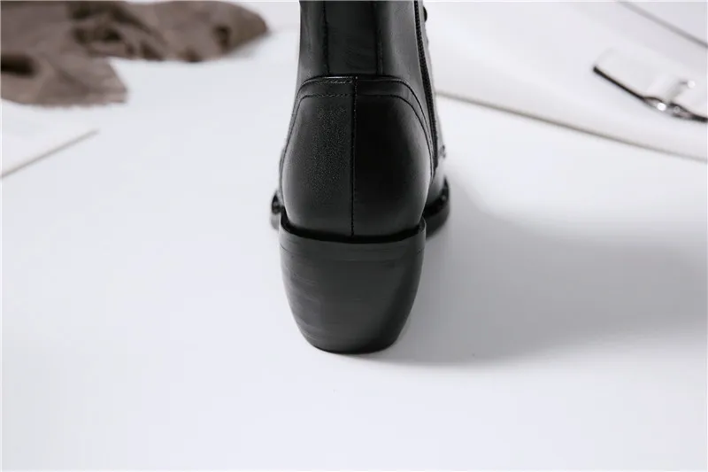 MoonMeek/2018 г. новое поступление на осень-зиму Женские ботинки популярные женские сапоги из натуральной кожи Элегантные толстые каблуки