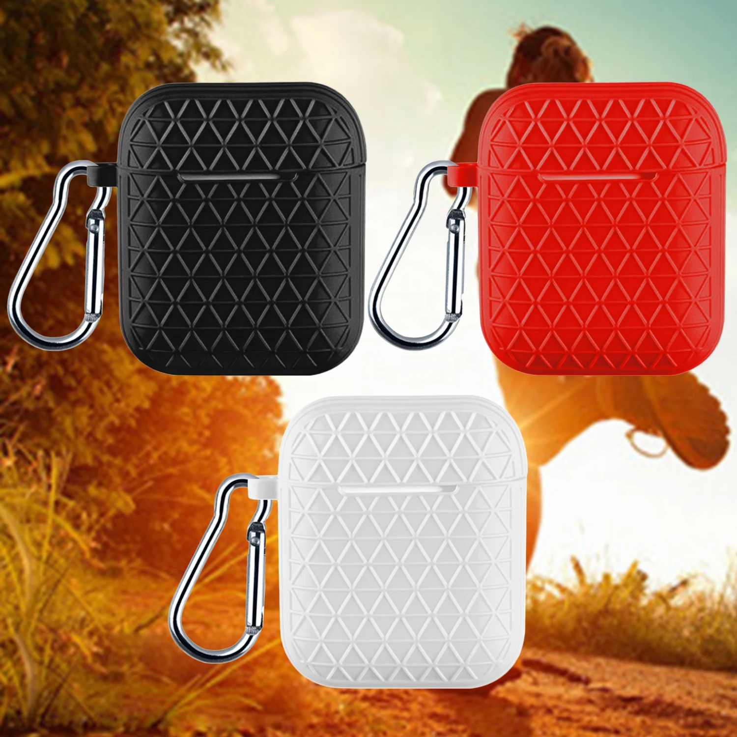 

Vococal Anti-fall Non-slip Mesh Grid Silicone Protective Cover Case with Carabiner for Apple AirPods Air Pods Bluetooth Earphone