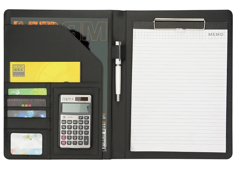 Meeting Conference PU Leather Folder, Office business Document Folders. A4 File Folder with 12-digital Calculator Black Brown Meeting Conference PU Leather Folder, Office business Document Folders. A4 File Folder with 12-digital Calculator Black Brown