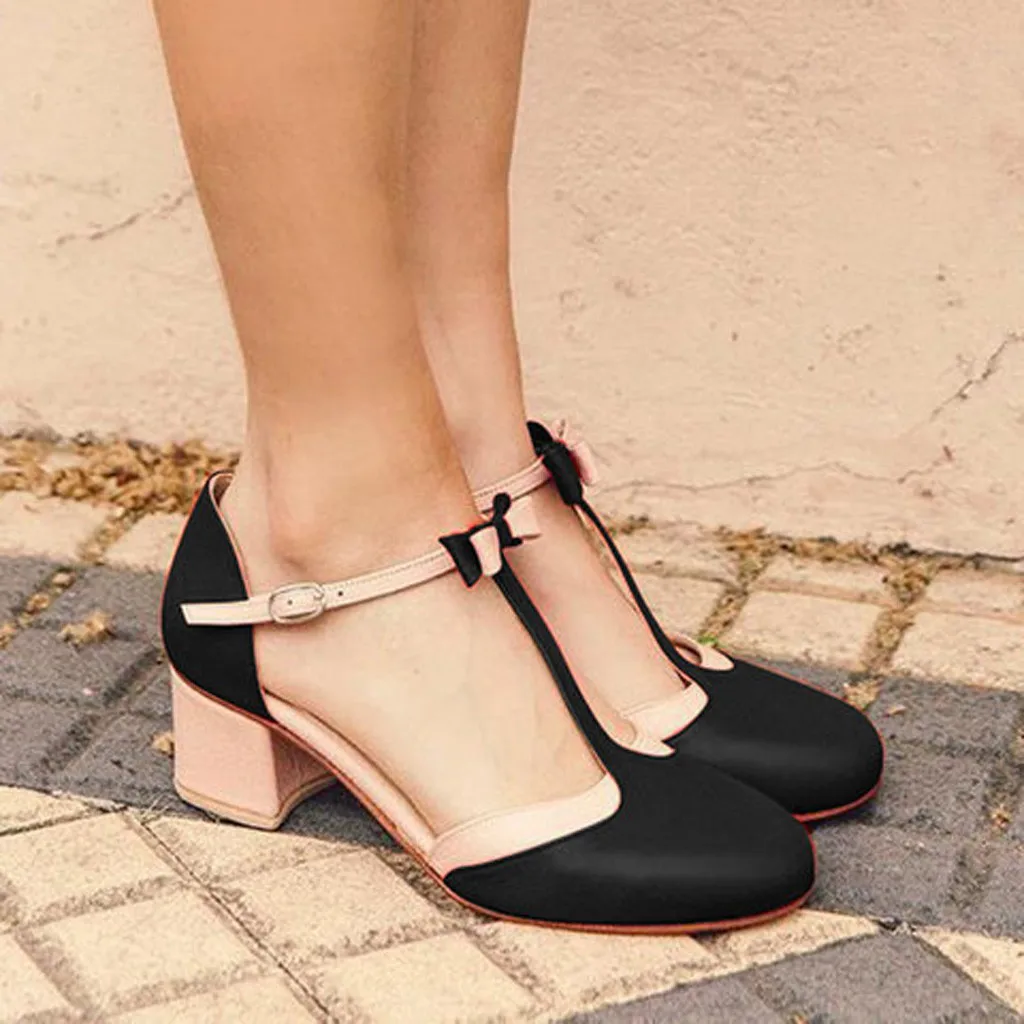 KLV/Офисные летние туфли на квадратном каблуке; женские модные туфли на высоком квадратном каблуке в римском стиле с круглым носком и бантом-бабочкой; Sandalias Mujer;