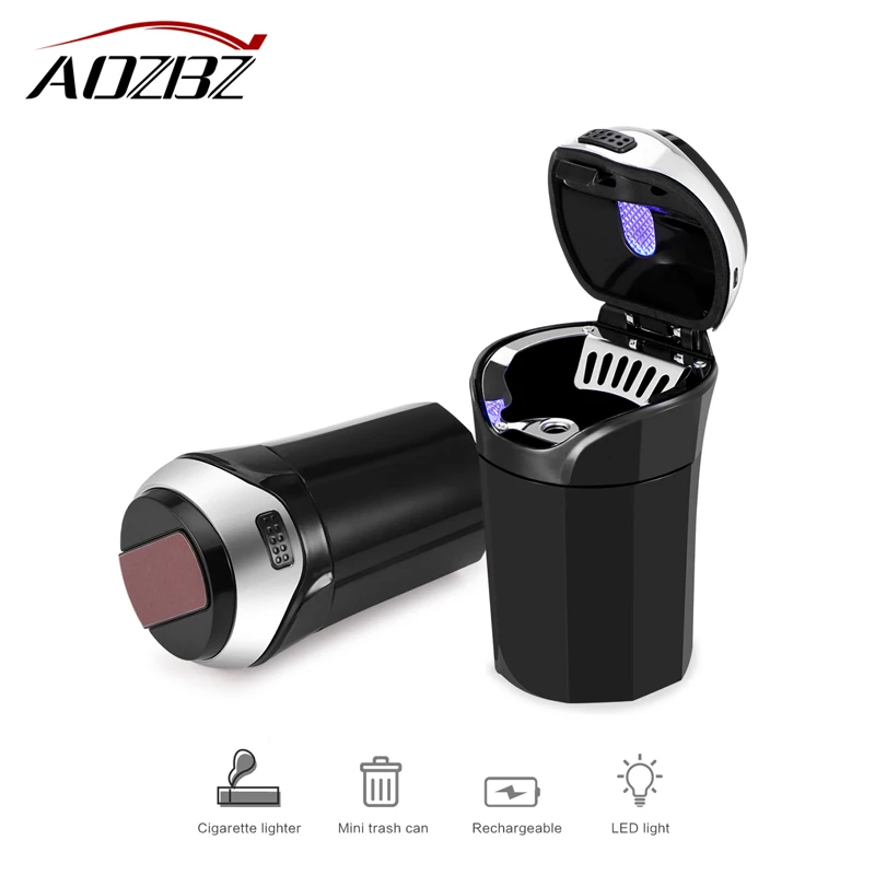 

3 in 1 Rechargeable Car LED Ashtray Car Trash Can Removable Cigarette Lighter LED Light for Car Cup Holder