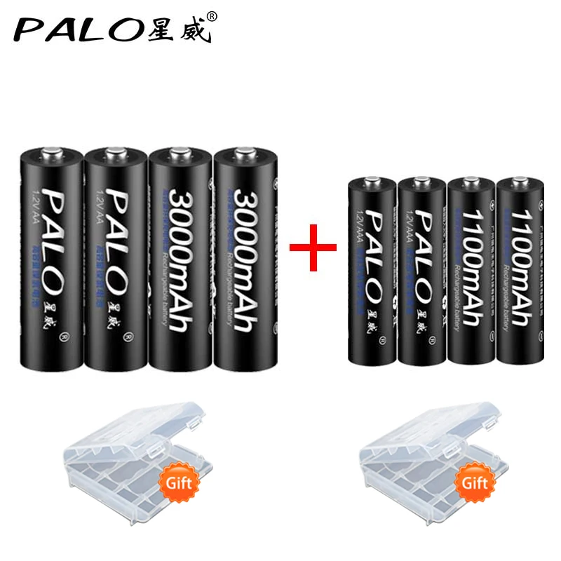 PALO 8 slots smart battery charger for AA/AAA rechargeable battery+4pcs AA3000+4pcsAAA1100 mAh NiMH rechargeable batteries PALO 8 slots smart battery charger for AA/AAA rechargeable battery+4pcs AA3000+4pcsAAA1100 mAh NiMH rechargeable batteries