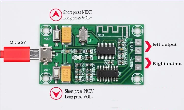 Плата цифрового усилителя мощности micro 5V Bluetooth стерео 3 Вт + PAM8403|Усилители