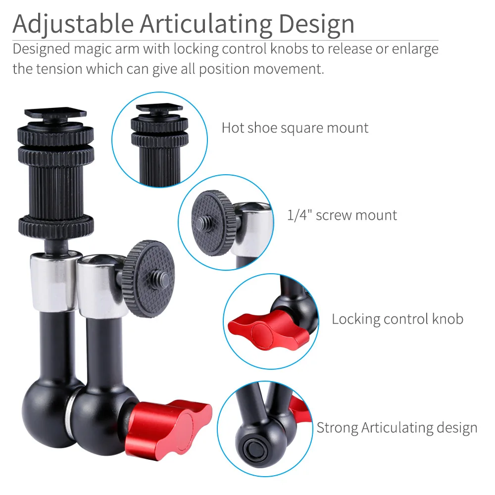 FEELWORLD 7" Magic Arm with both 1/4" 3/8" Thread Screw for LCD Monitor, Tripod Screw , for DSLR Camera Rig, LCD Monitor, Flash
