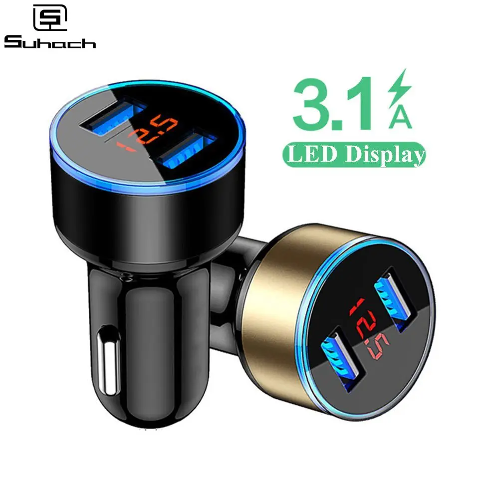 

Suhach Dual USB Car Charger Adapter 3.1A Digital LED Voltage/Current Display Auto Vehicle Metal Charger For Smart Phone/Tablet