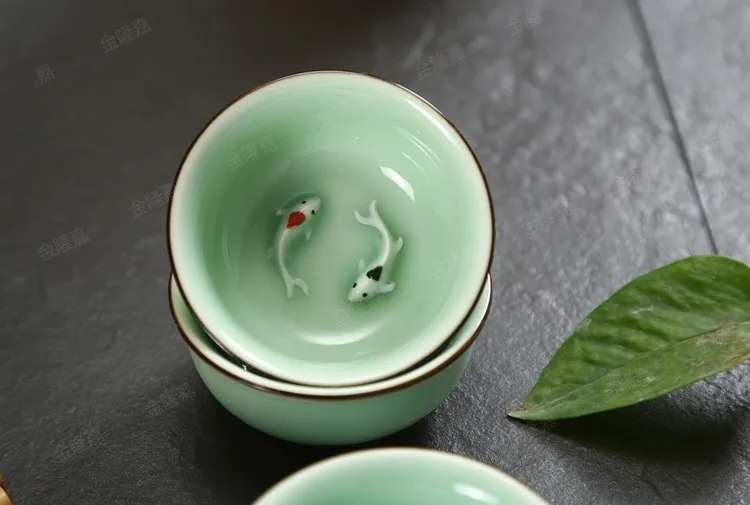 Китайский Longquan Celadon фарфоровая 1 шт. чайная чашка, китайские чашки и чайное блюдце чаша для чая Золотая Рыба 60 мл китайский заварочный чайник Celadon чайные чашки