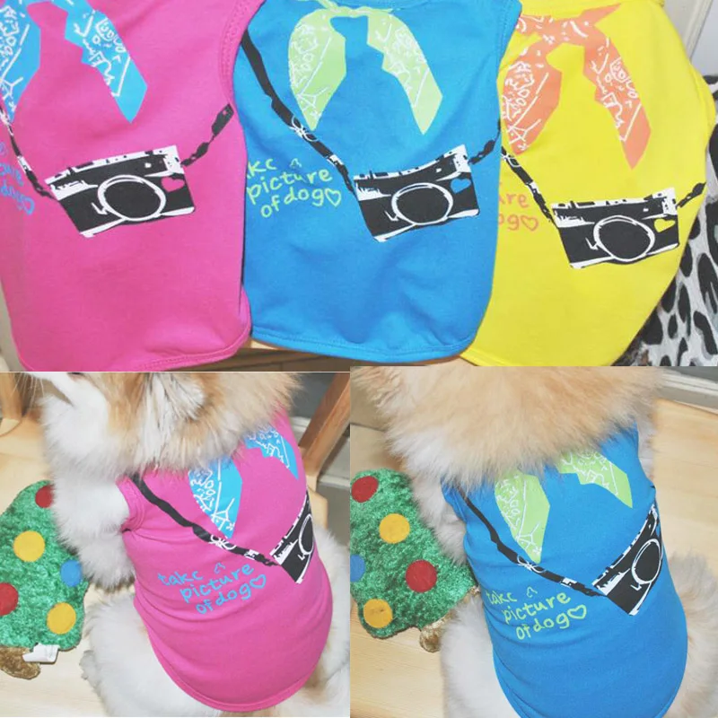 

Summer Pet Dog Clothes Dog Shirt Pet Vest t shirt Cotton camera Pet Summer Clothing Drop Shipping
