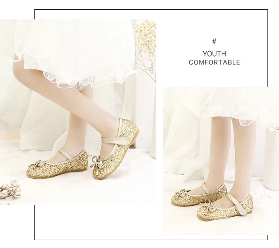 Sapatas dos Miúdos Meninas para a Festa de Dança de Couro Iyeal Meninas Sapatos Princesa Ouro Rosa Sliver Menina Único 9 High Quality Mamãe e Bebê