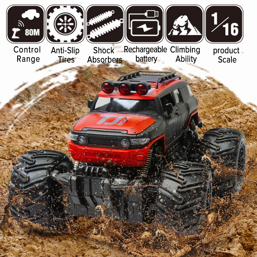 GizmoVine RC автомобилей 2 4 ГГц 1/16 байк колеса Рок Гусеничный ралли Bigfoot Off внедорожник