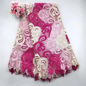 

New White Beaded Guipure Lace Fabric 2019 High Quality African Cord Lace With Stones Nigerian Lace Fabrics For Wedding Dresses